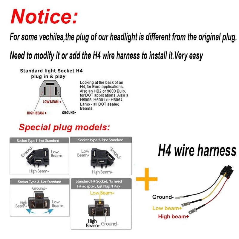 AMUNIESUN 2PC 45w Rectangle 7x6 5x7 Inch Headlights 6052 6054 H5054 H6054 Hi/Low Sealed Beam Replacement For Chevy Express Cargo Van 1500 2500 3500 Jeep Wrangler Toyota Pickup Dodge Ram - Image 4